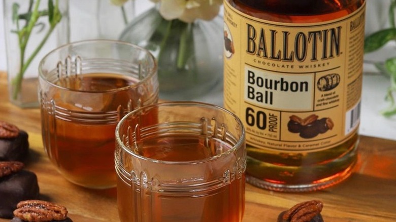 Ballotin Bourbon Ball Chocolate Whiskey candy and glasses