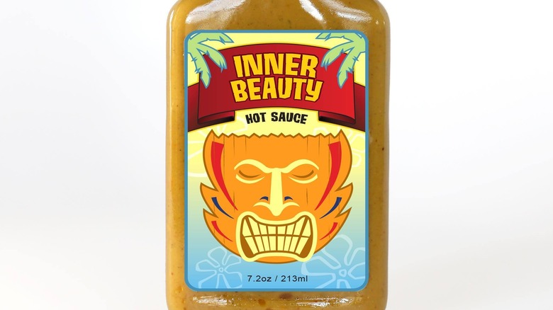 Mask on hot sauce label