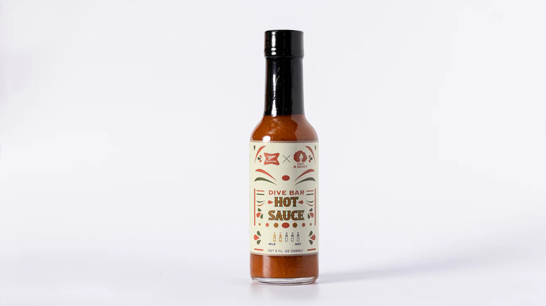 Hot sauce bottle, white background