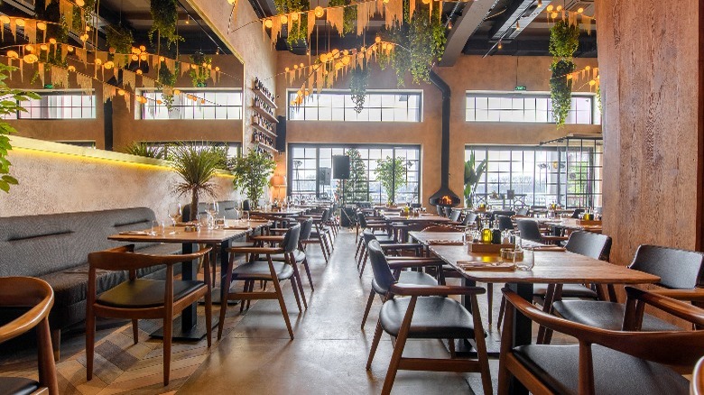 An empty steakhouse dining area