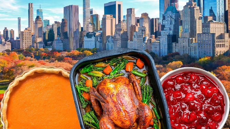 Thanksgiving dishes on a New York City backdrop