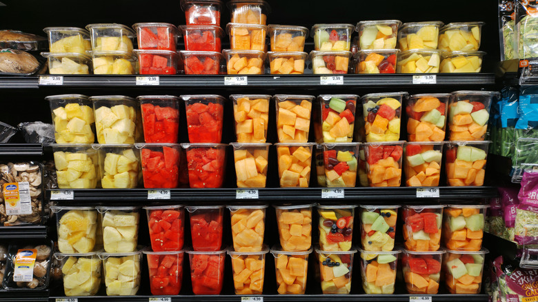 Pre-cut fruit in grocery store