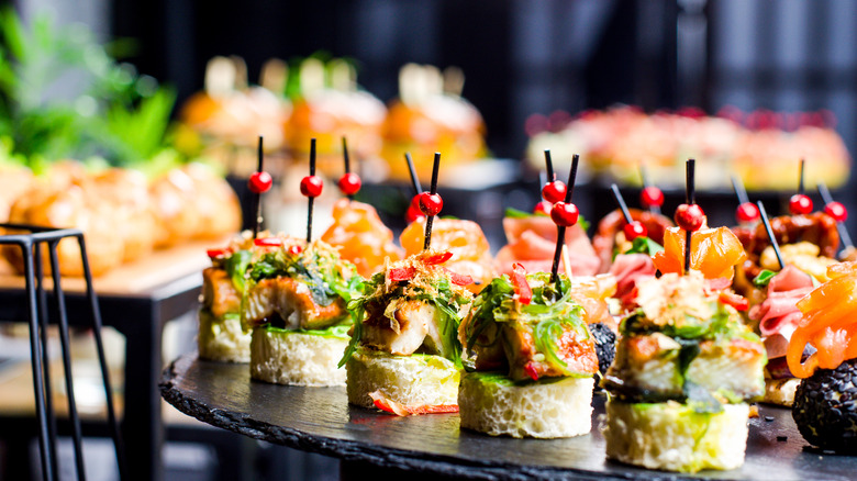 Canapés on buffet table