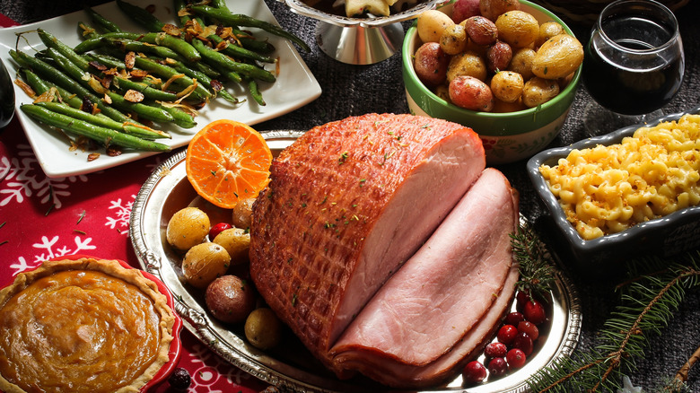 Christmas dinner spread on table