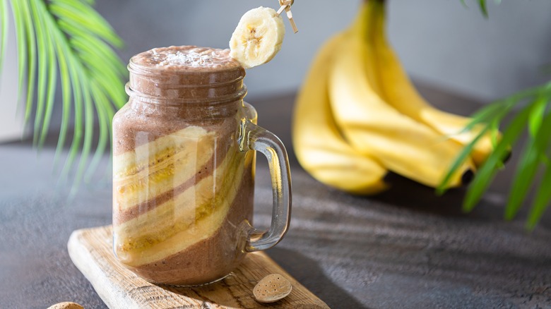 Banana smoothie in glass jar