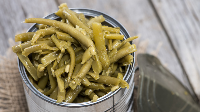 Aerial shot of canned green beans