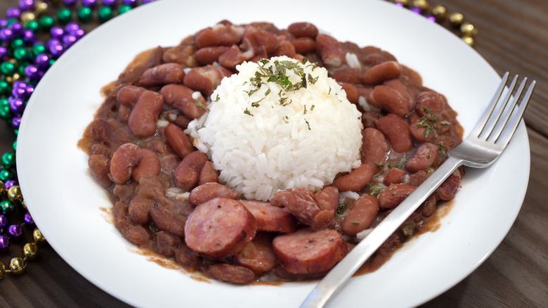 Cajun rice and beans on a plate