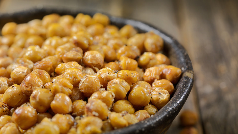 Chickpeas in pot close-up