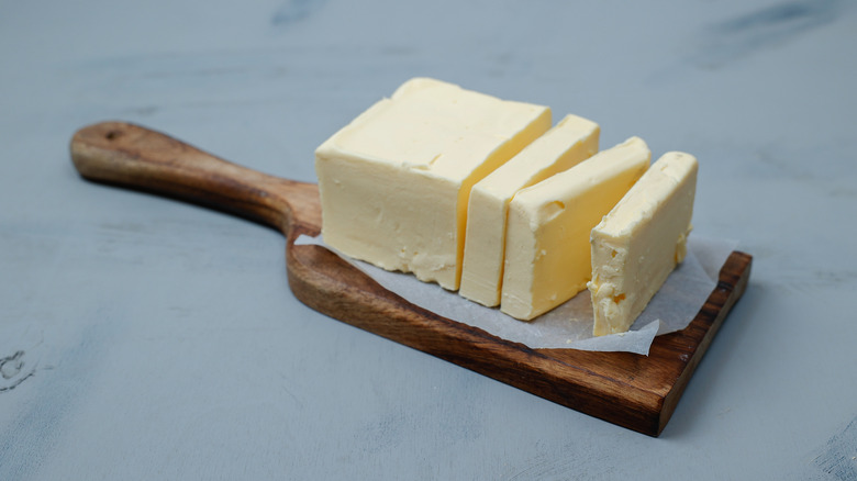 sliced pieces of butter on a light table