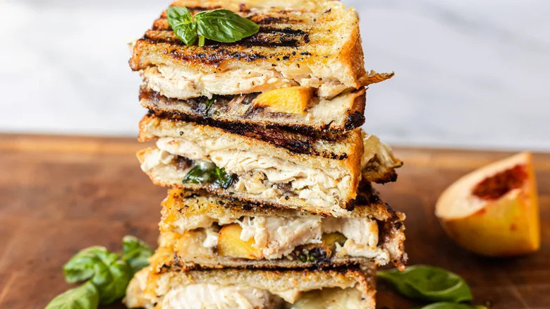 stack of chicken brie and peach paninis