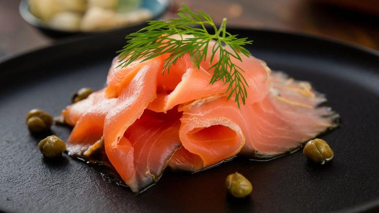 Silky smoked salmon, thinly sliced