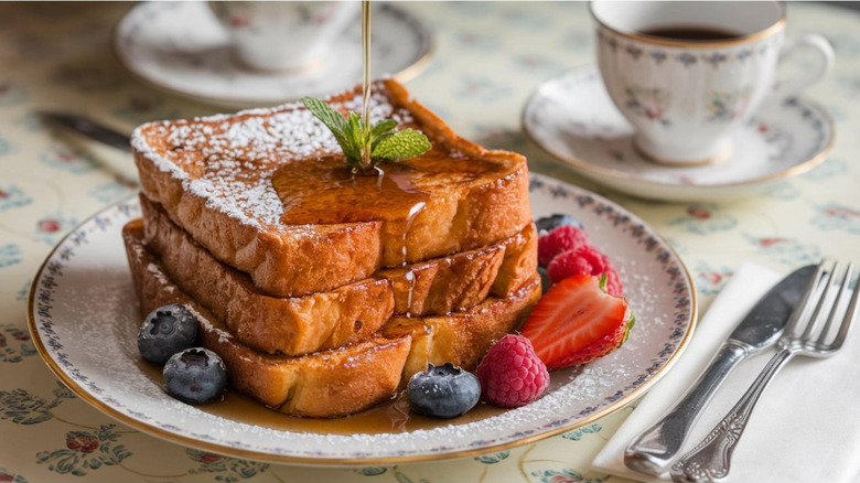 stack of tasty french toast with powdered sugar