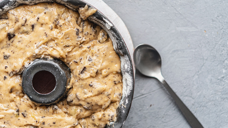 Bundt batter in a pan