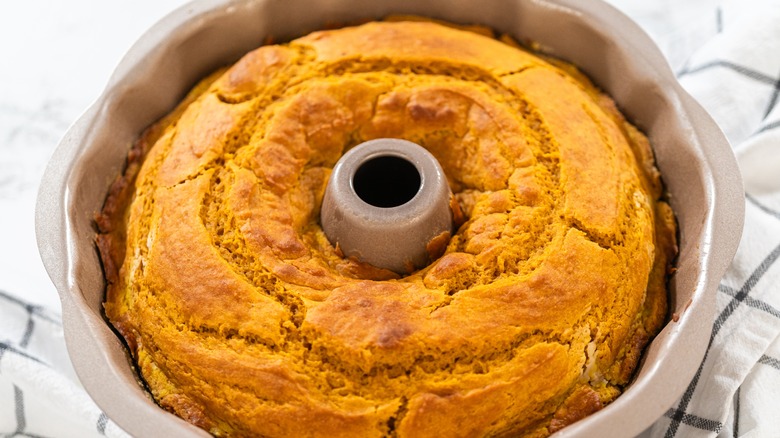 Baked Bundt cake out of the oven