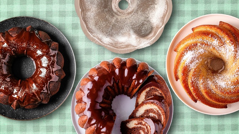 Various Bundt cakes on display