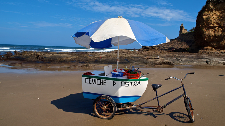 ceviche stand bicycle on beach