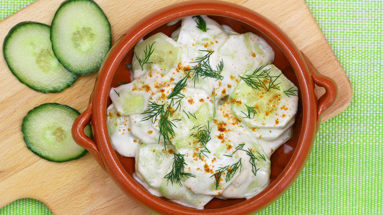 Polish cucumber salad in bowl