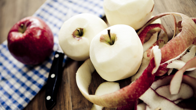 Peeling apples on board