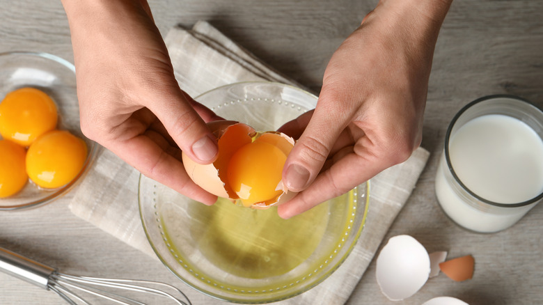 Eggs with milk on table