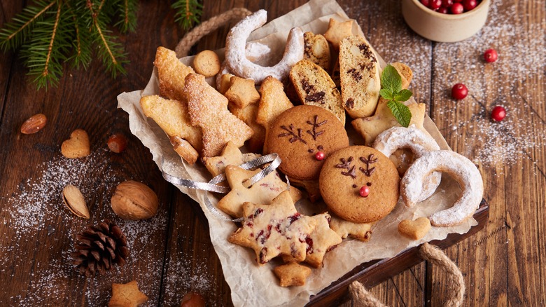 Christmas cookie varieties on table