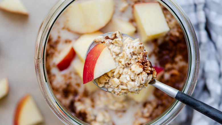 spoonful of oatmeal with apple
