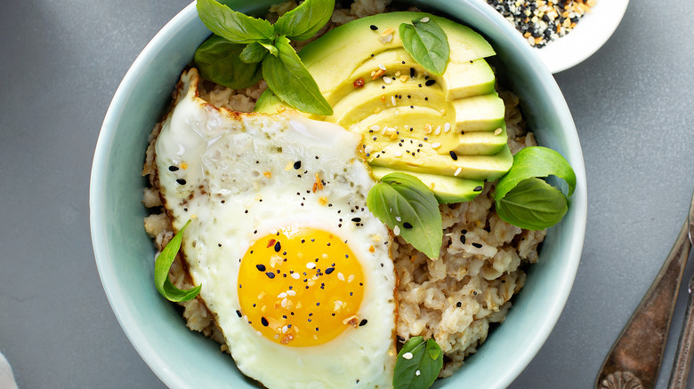 egg and avocado on oatmeal