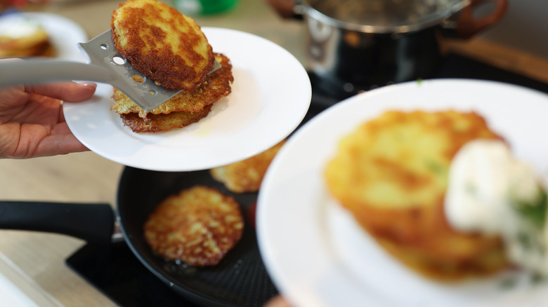 Small potato latkes on plate