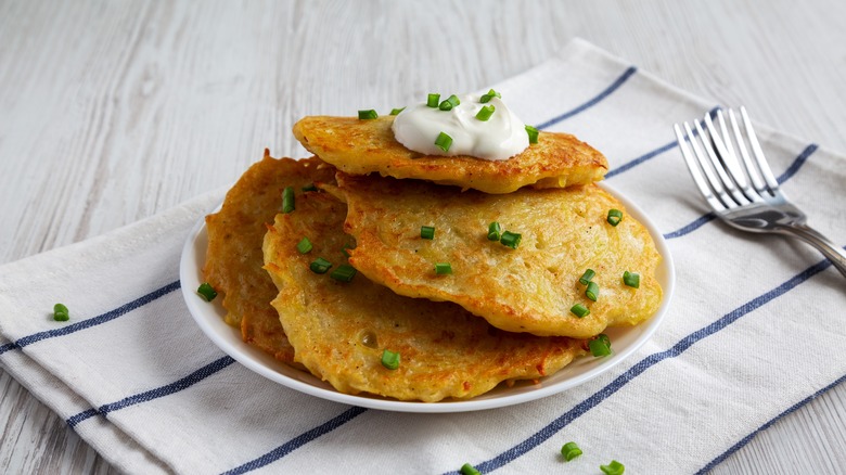 Boxty on plate sour cream