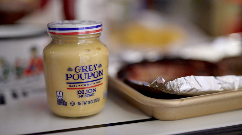 Dijon mustard in refrigerator