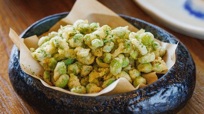 Bowl of edamame tempura