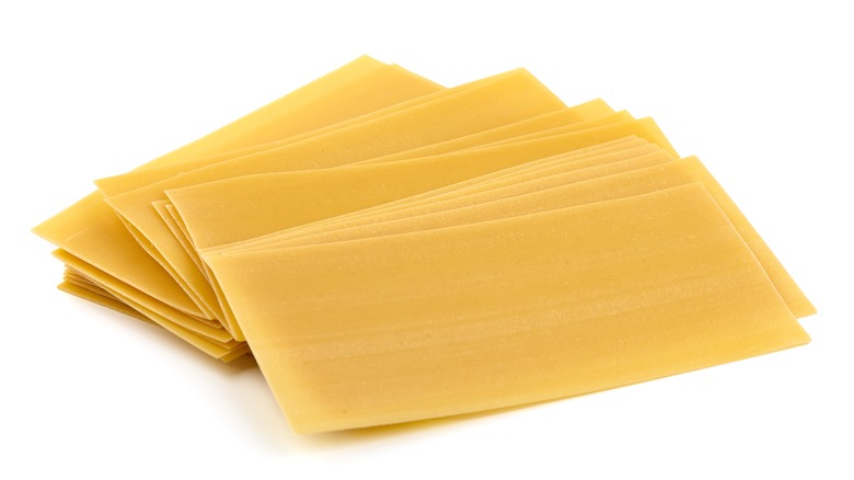 Lasagna sheets on white background