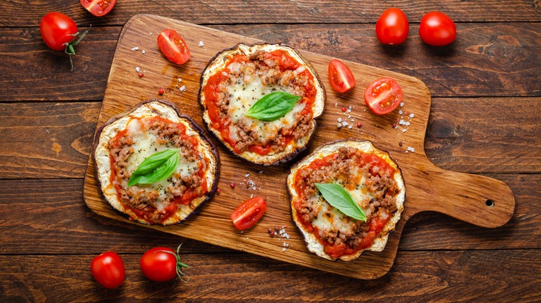 Eggplant pizza on board