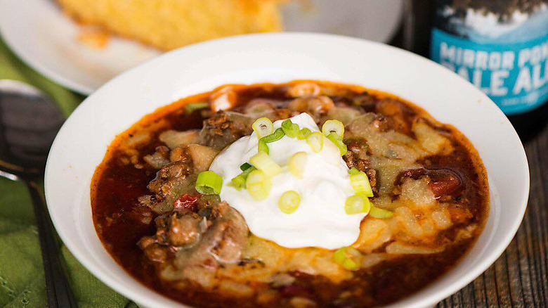 game day chili with beer