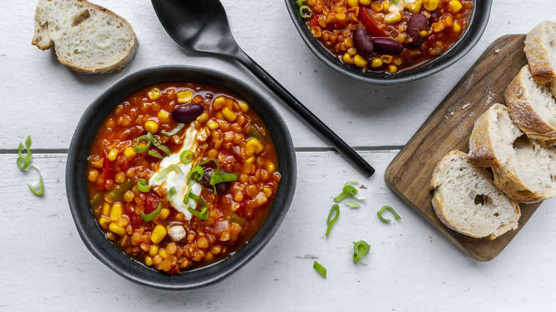 vegetarian chili in bowls