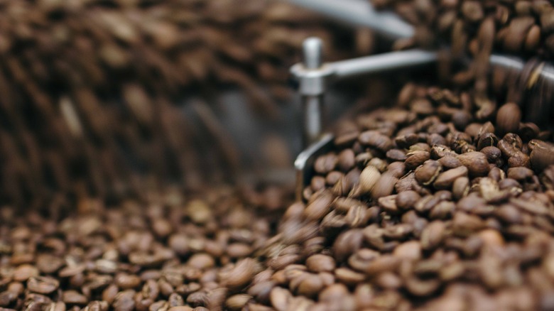 Coffee beans turning in roaster