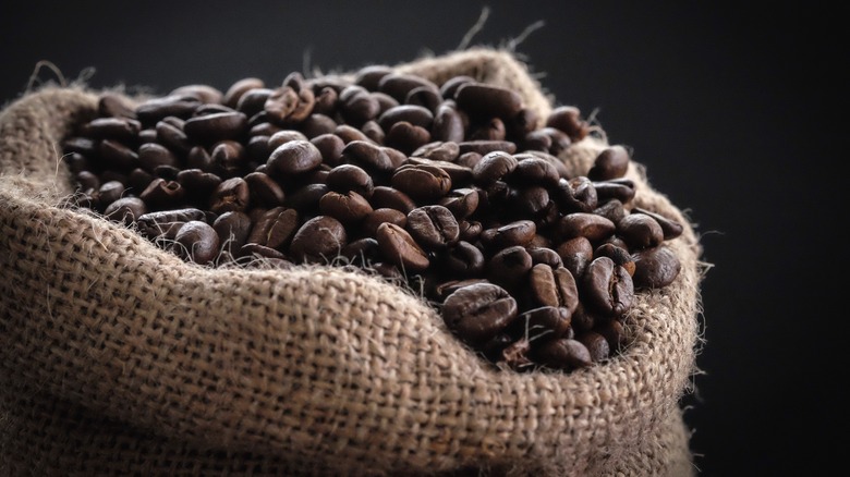 Burlap sack of coffee beans