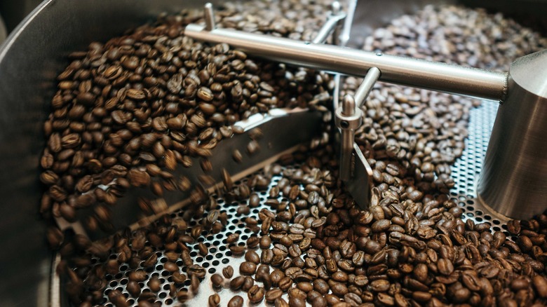 Coffee beans in coffee roasting drum