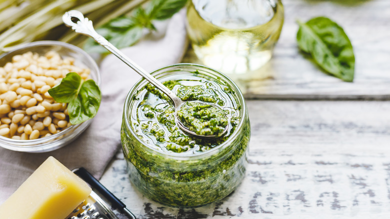 Pesto sauce in jar