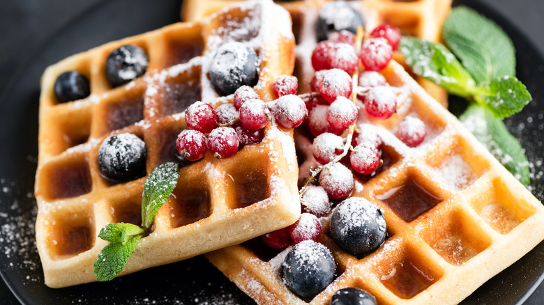 Brussels waffle squares on plate