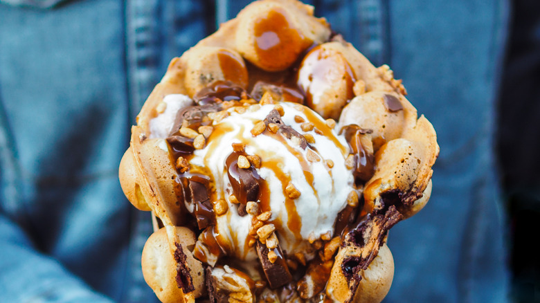 Puffy waffle with ice cream