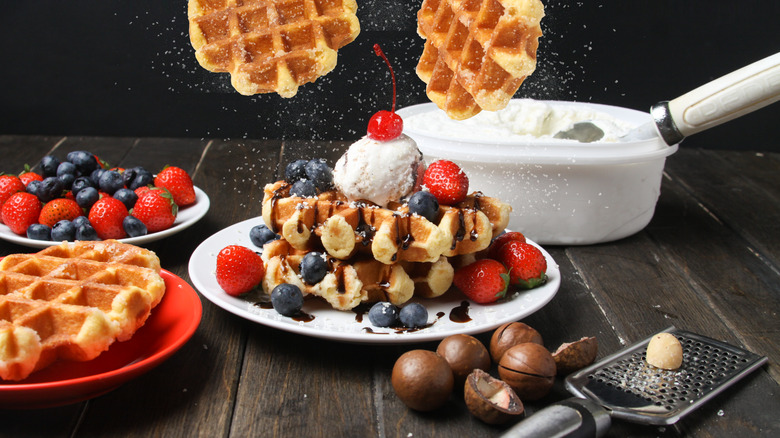 Liege waffles with toppings