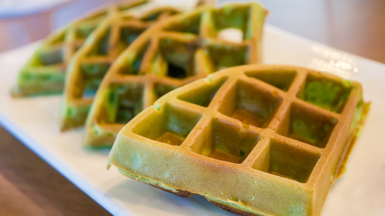 Pandan waffles on plate