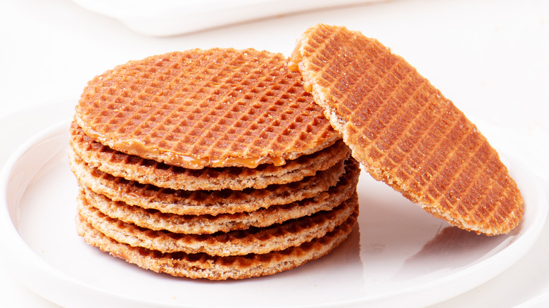 Stroopwafles on white plate