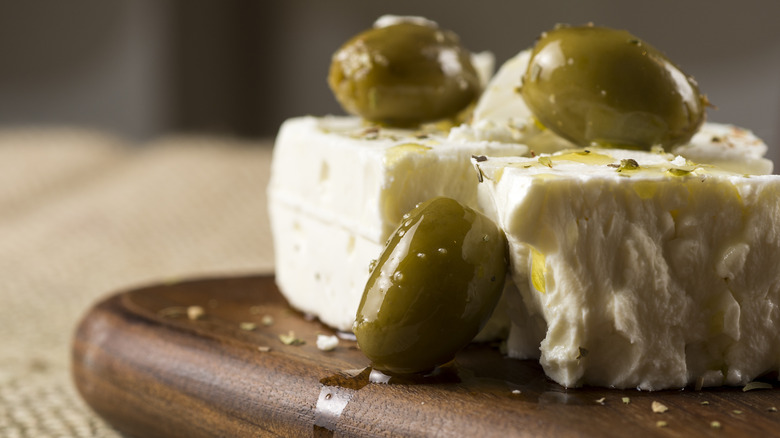 Feta with olives and olive oil