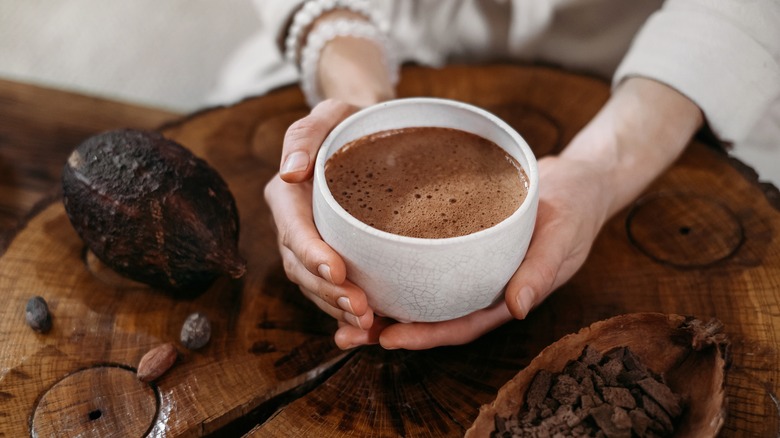 Hot chocolate with cocoa beans