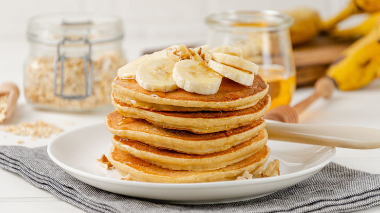 Pancake stack with banana on top