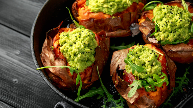 Baked sweet potatoes with avocado