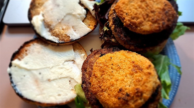 Fried green tomato on burger