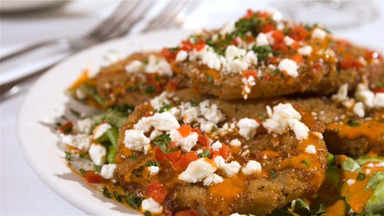 Fried green tomatoes and goat cheese