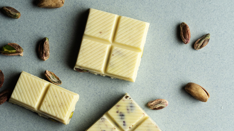 bars of white chocolate on table